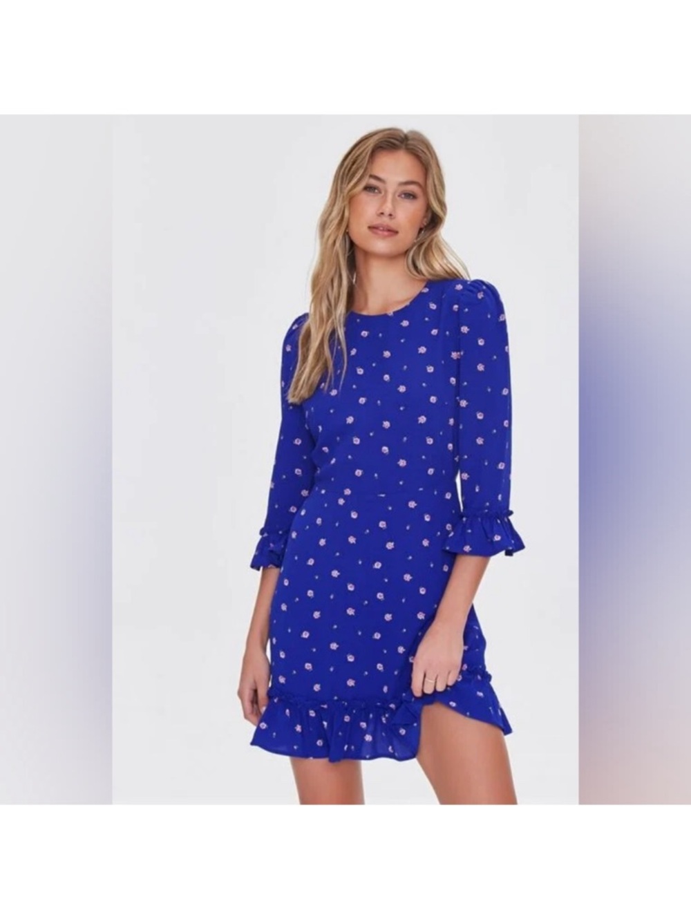 NWT Forever 21 F21 Blue Pink Floral Dress Sz Medium